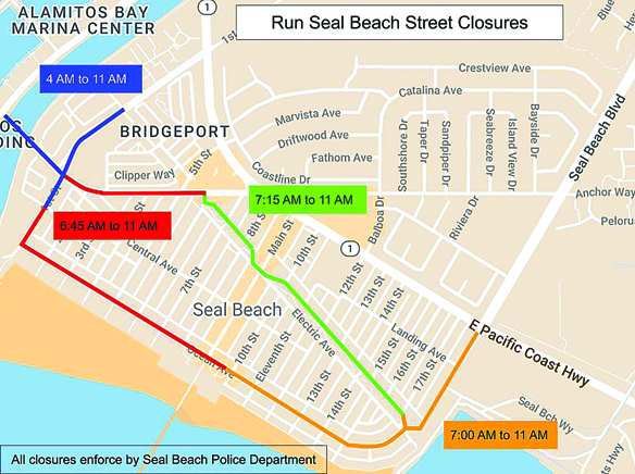 Run Seal Beach 5K/10K street closure schedule for Saturday, March 16